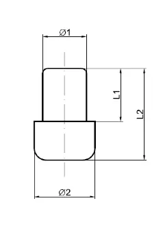 Plano acotado de contera de goma para interior de tubo con cotas Ø1, Ø2, L1 y L2
